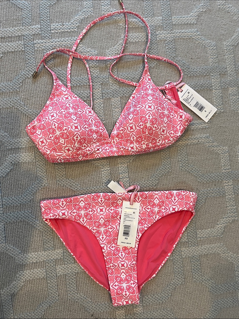NWT Vineyard Vines Pink Patterned Bikini Set - S Top, XS Bottom